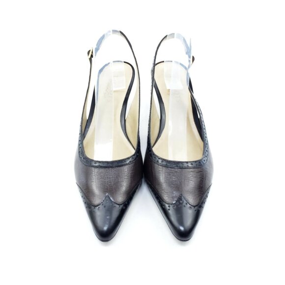 Talbots Slingback Kitten Heel Pumps Brown Black Leather Two-Tone Womens Size 7.5 - Picture 3 of 10